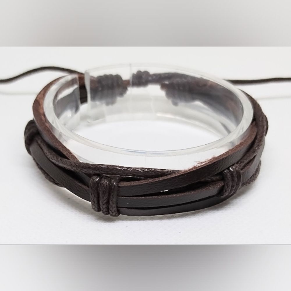 Men's‎ bracelet leather braided layered brown new e51